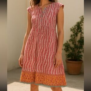 NWOT Anoukhi Hand-Blick Print 100% Cotton Boho Sleeveless Dress Size XS/S